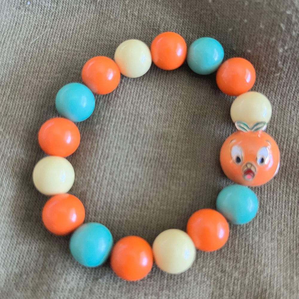 Colorful Beaded Stretch Bracelet with Orange Bird Face Charm